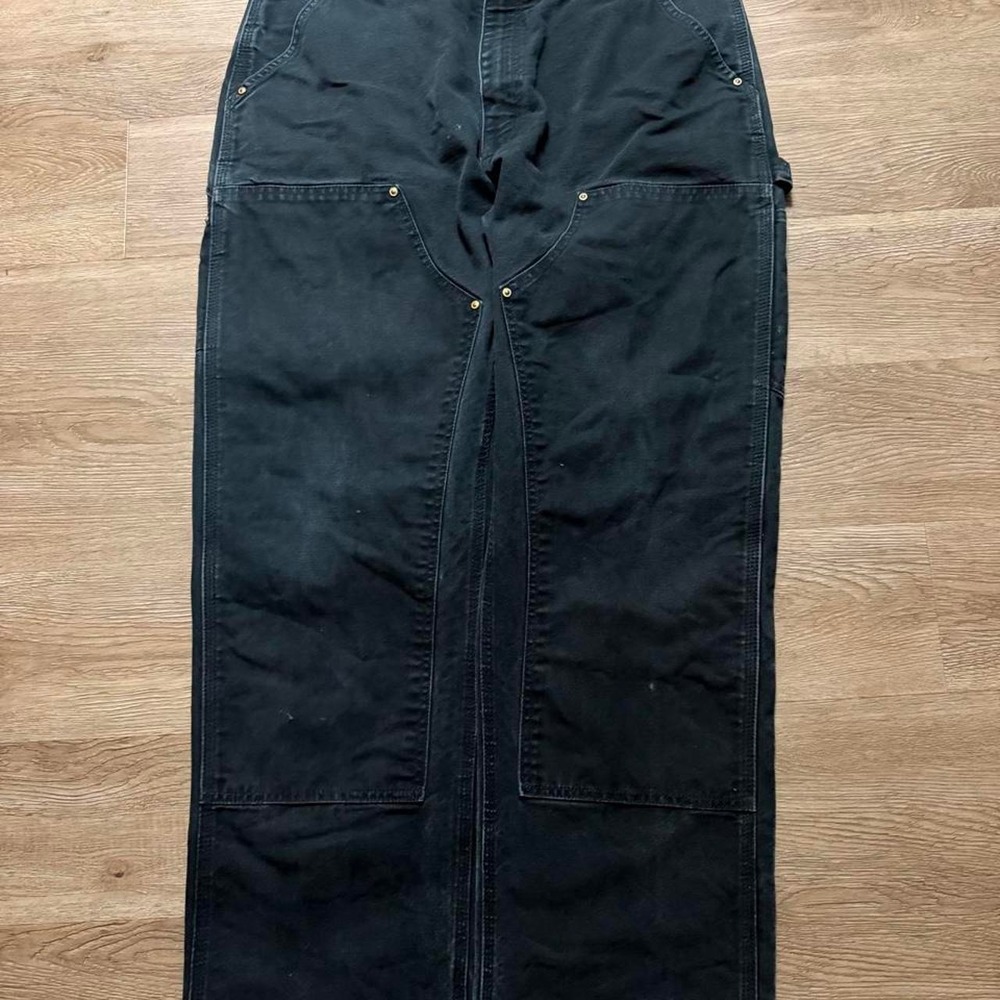 Vintage 2000s black faded, Carhartt double knee pants 9 inch leg opening